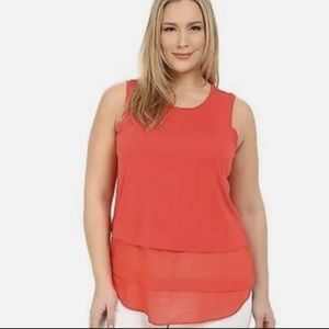 NWT Michael Kors Women's 2X Sleeveless Tiered Mixed Media Top Coral Reef NEW